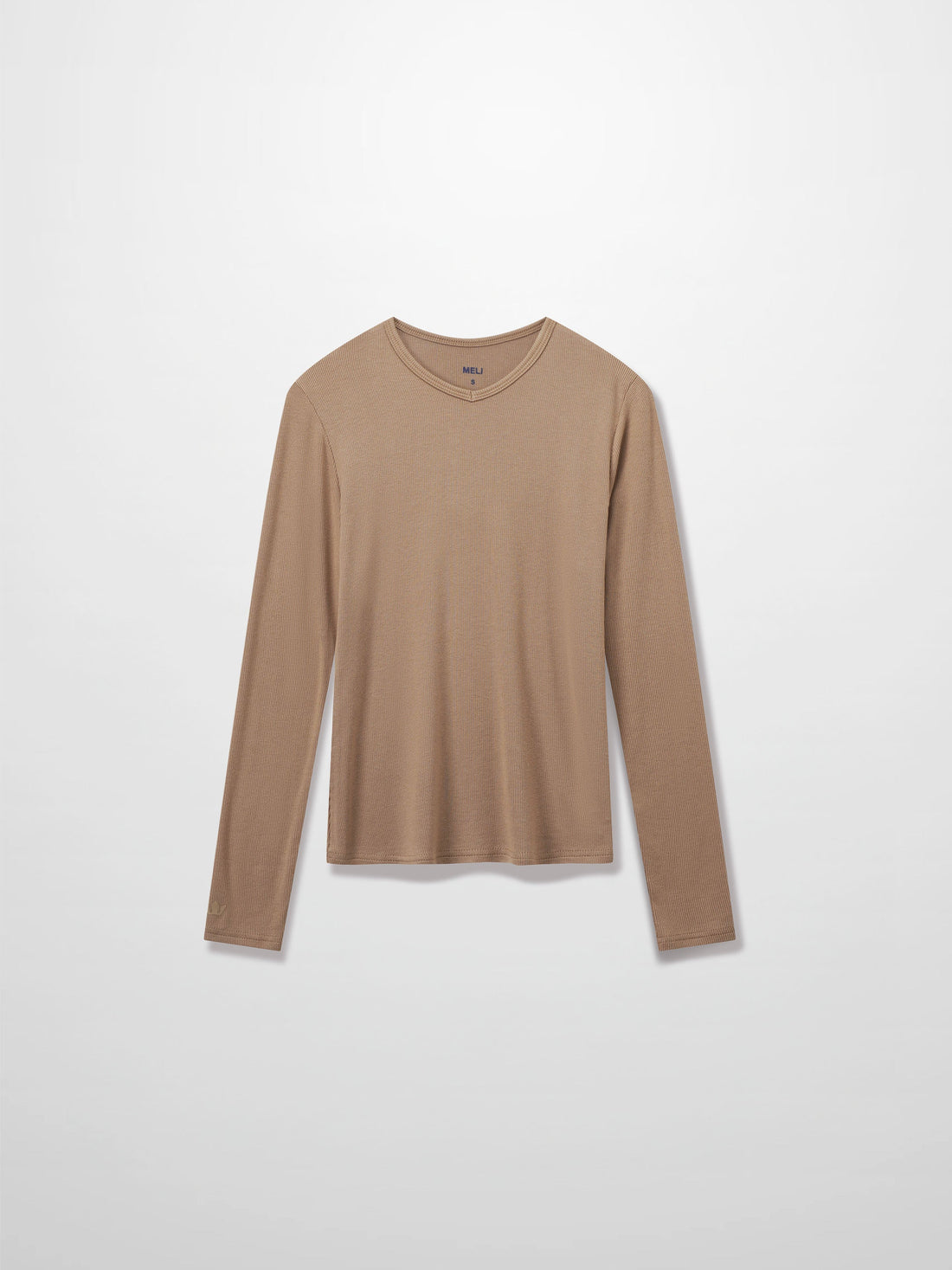 RIBBED HIGH V LS-TAUPE
