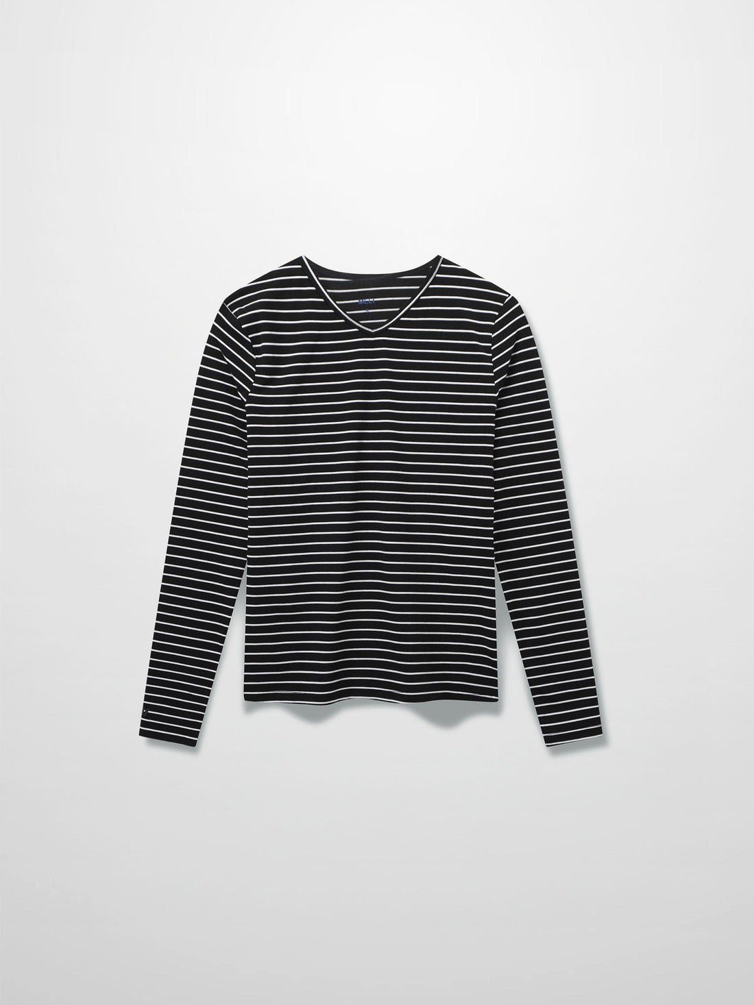 Flat Striped High V Long Sleeve-Black/White