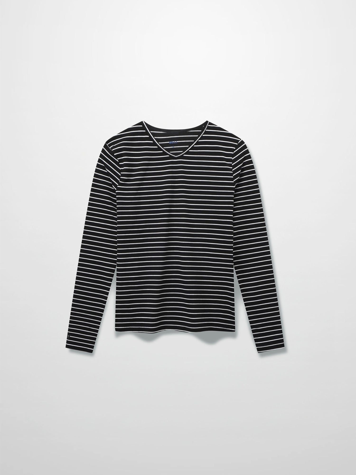 Flat Striped High V Long Sleeve-Black/White
