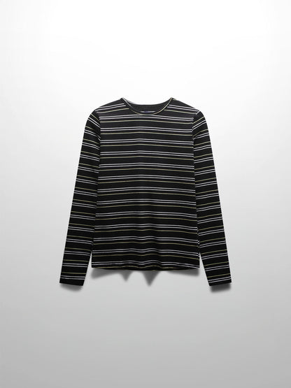Flat Striped Crew Long Sleeve-Black/White/Green