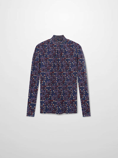 Mesh Mock Neck Top-Lilac Flower