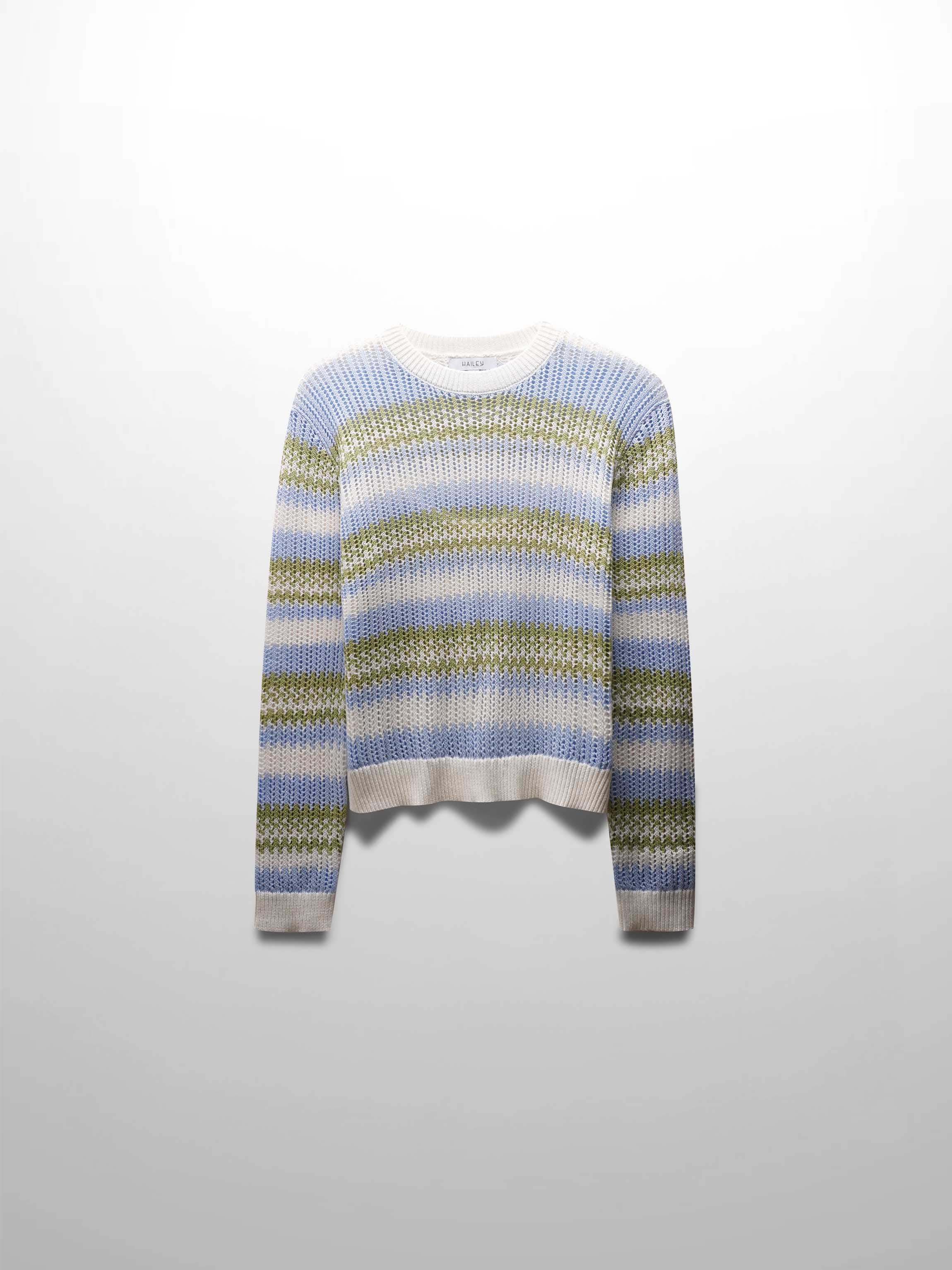 Mesh Striped Sweater-Light Blue/Lime Green