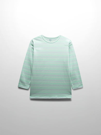 Flat Striped Crew Tee 3Q-Mint