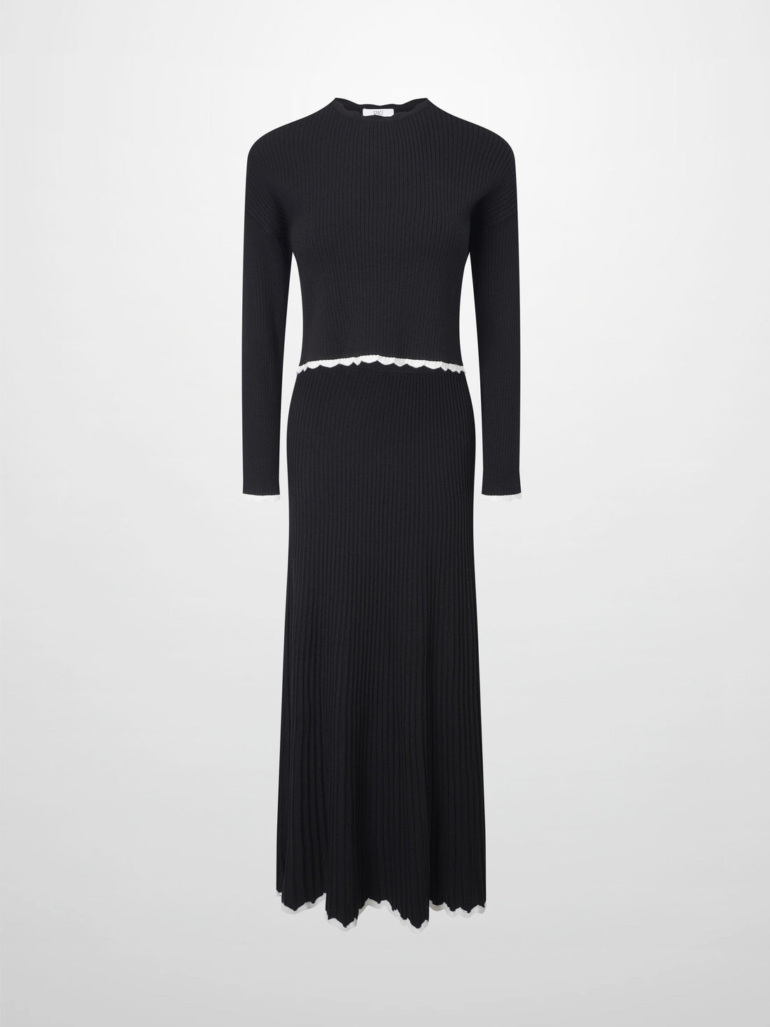 Knit Crop Sweater Dress Set-Black/Cream