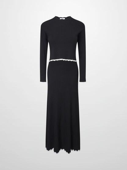 Knit Crop Sweater Dress Set-Black/Cream