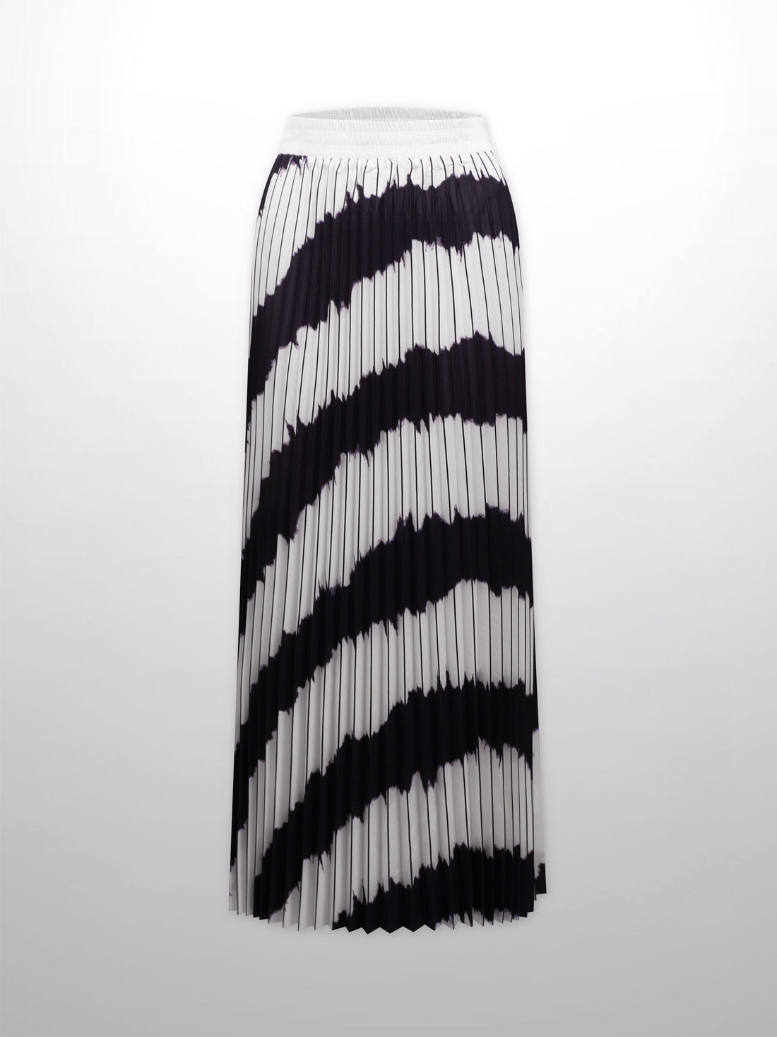 Elastic Waist Printed Pleated Skirt-Black White Ombre