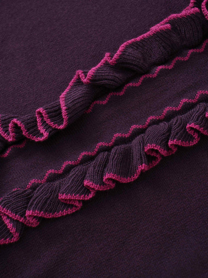 Ruffle Detail Sweater-Wine/Fuchsia