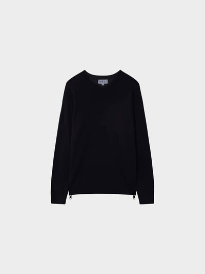 Side Zipper Sweater-Black