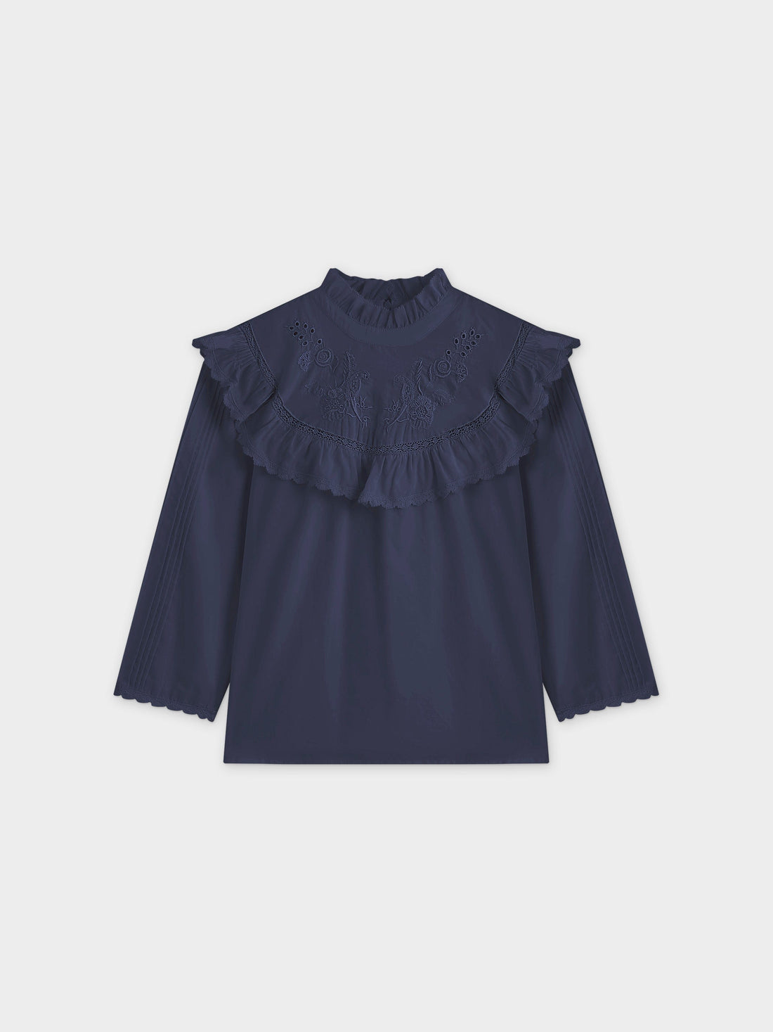 Eyelet Trimmed Blouse-Navy