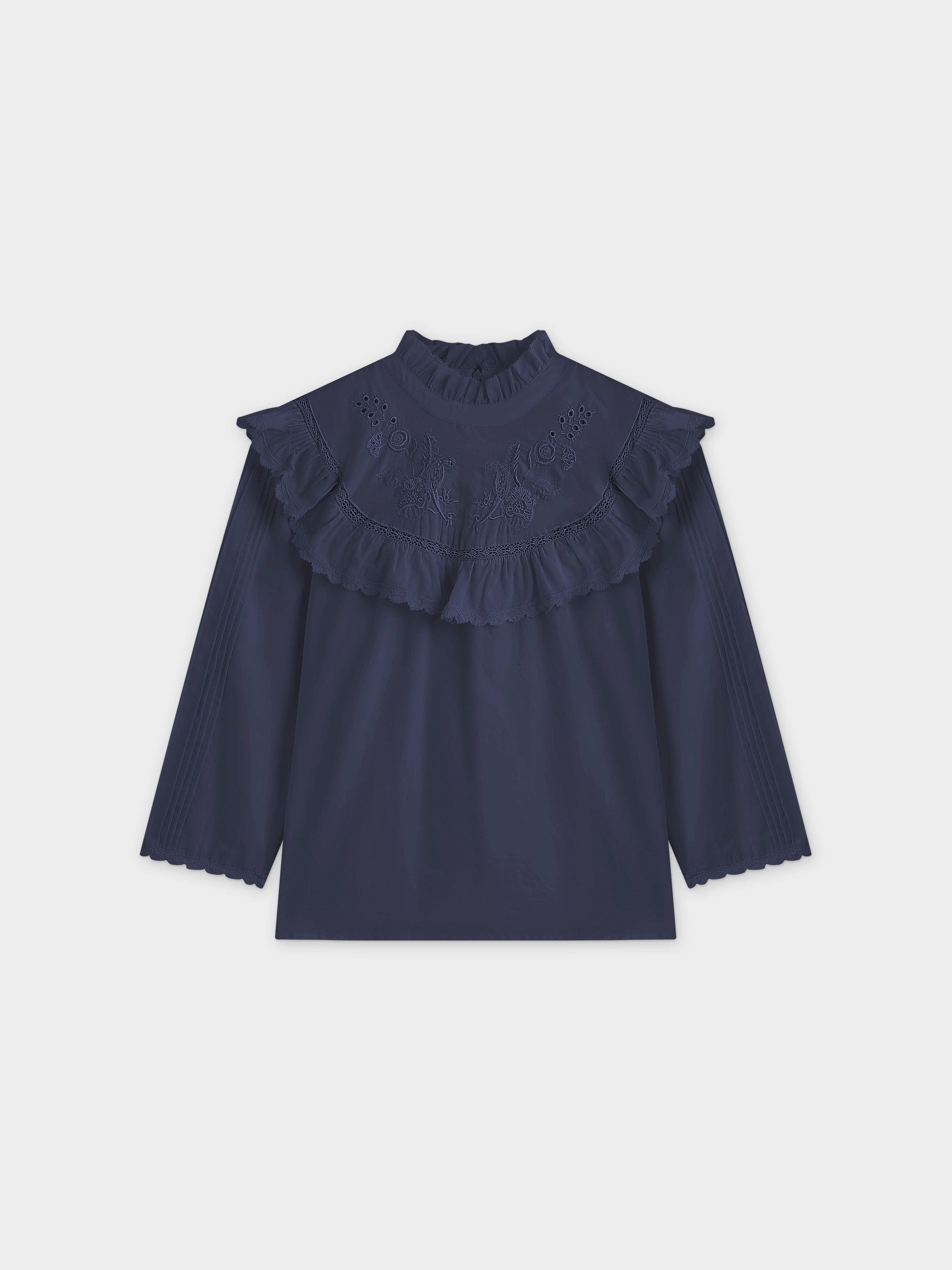 Eyelet Trimmed Blouse-Navy