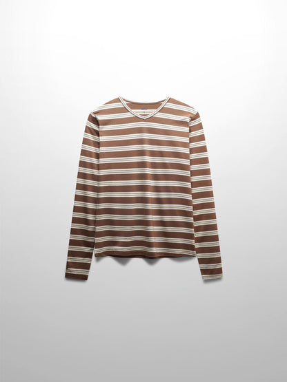 Flat Striped High V Long Sleeve-Brown/Yellow