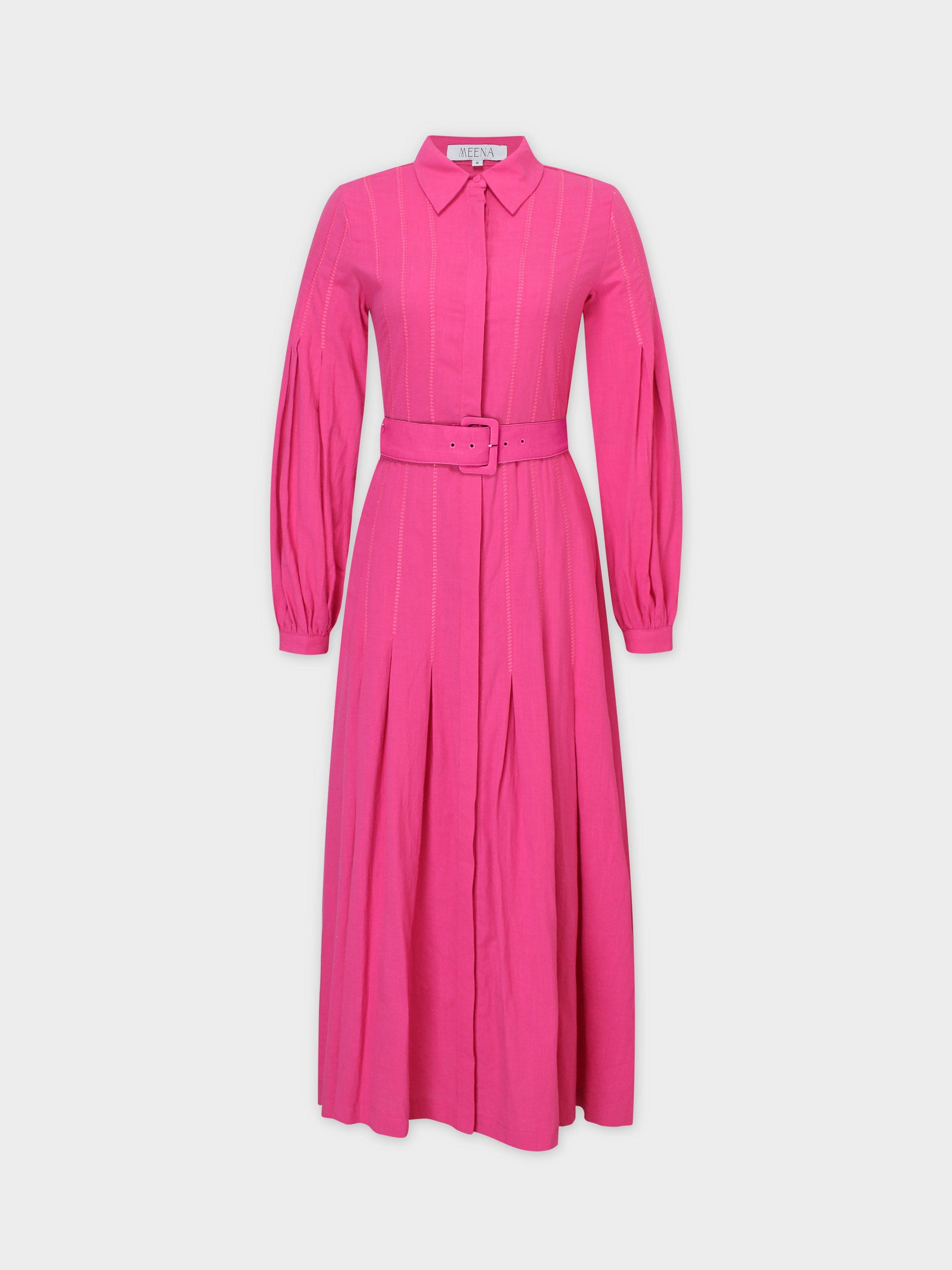 CROSS STITCH PLEATED DRESS-HOT PINK