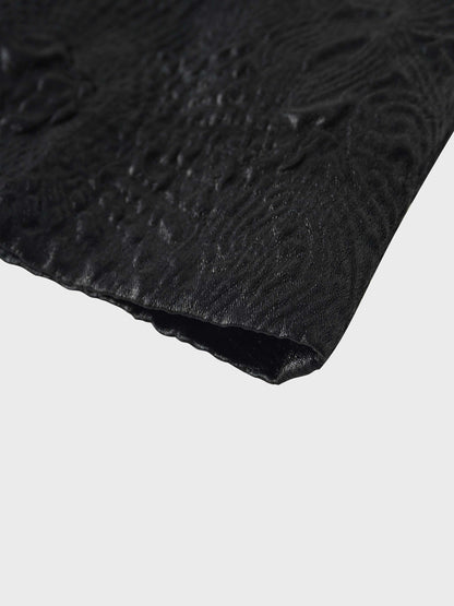 Embossed Inverted Pleat Skirt-Black