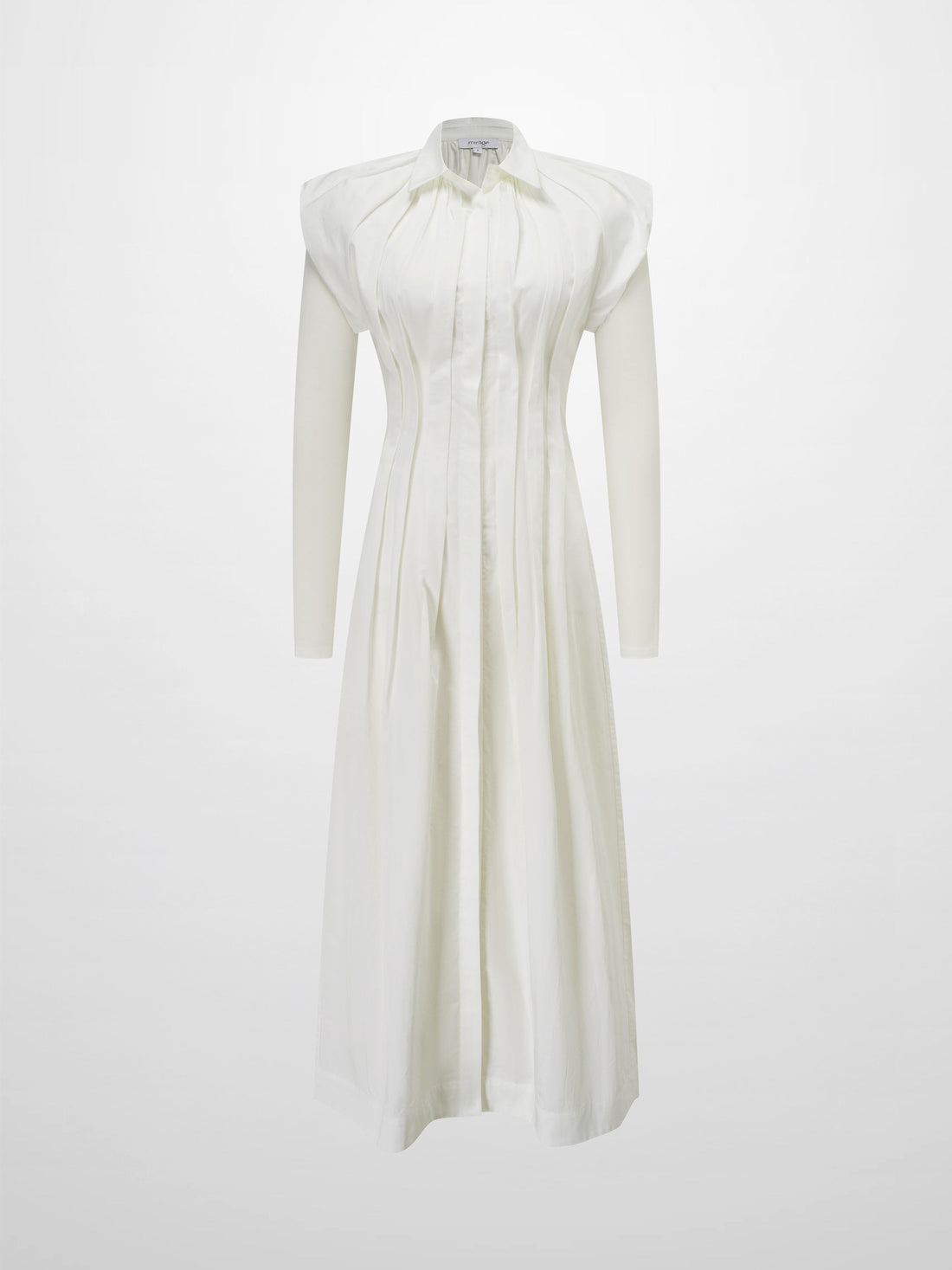 Pleat Front Button Down Dress-White