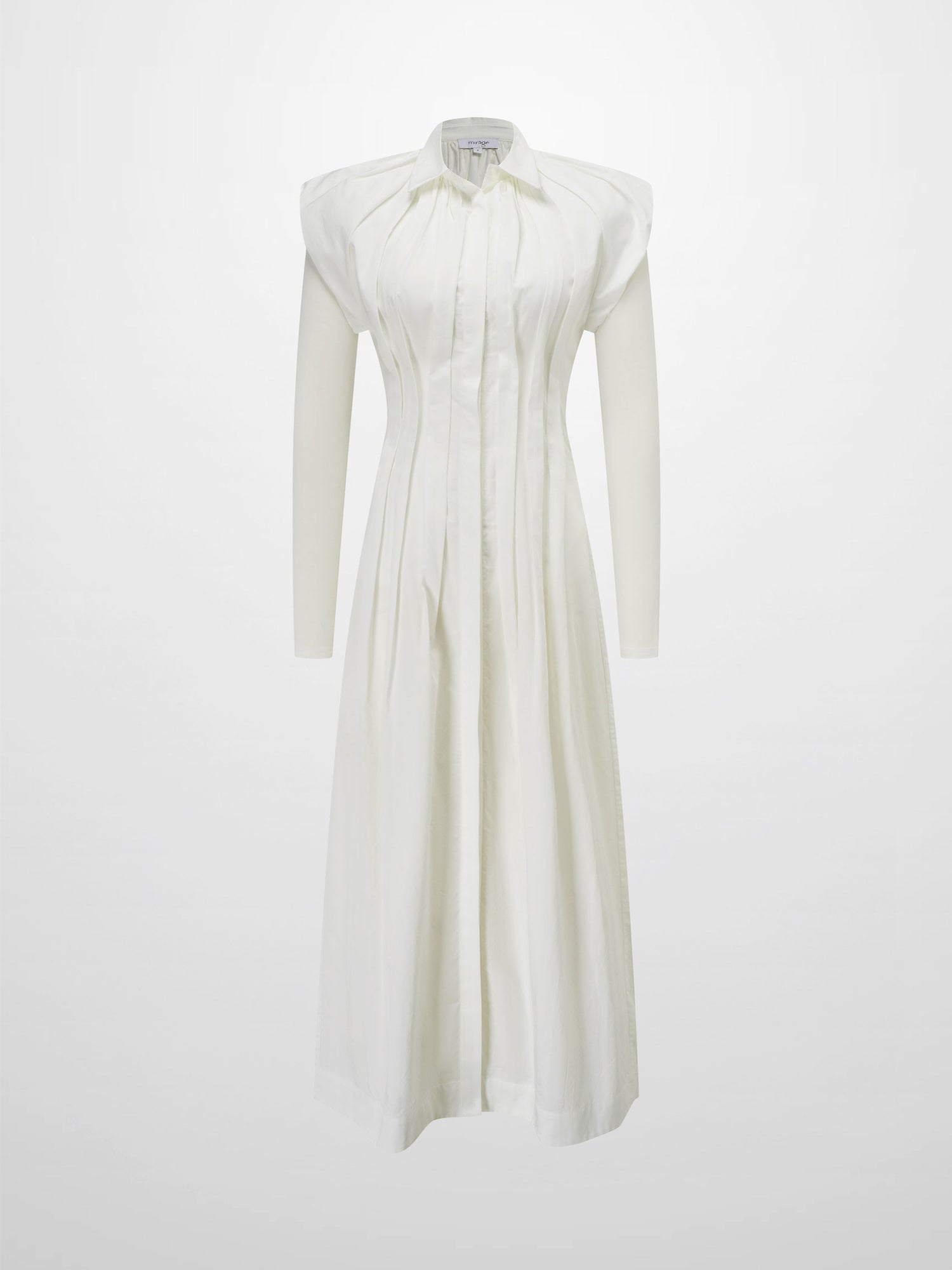 Pleat Front Button Down Dress-White