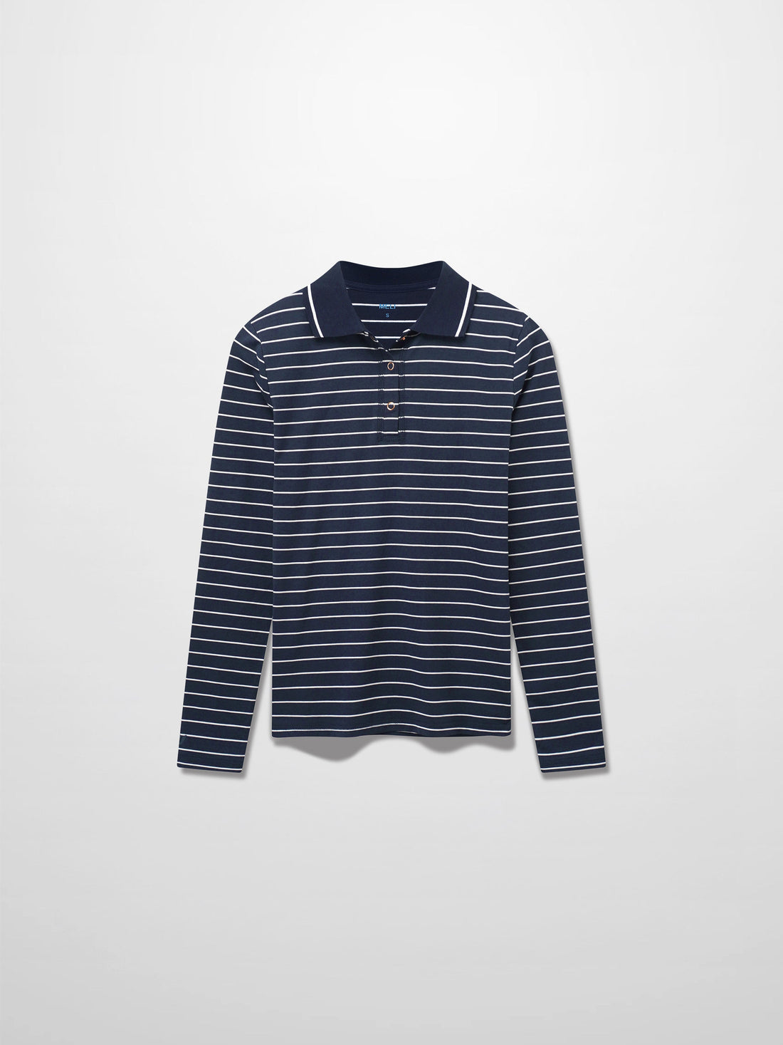 Striped Collar Snap Tee-Navy/White