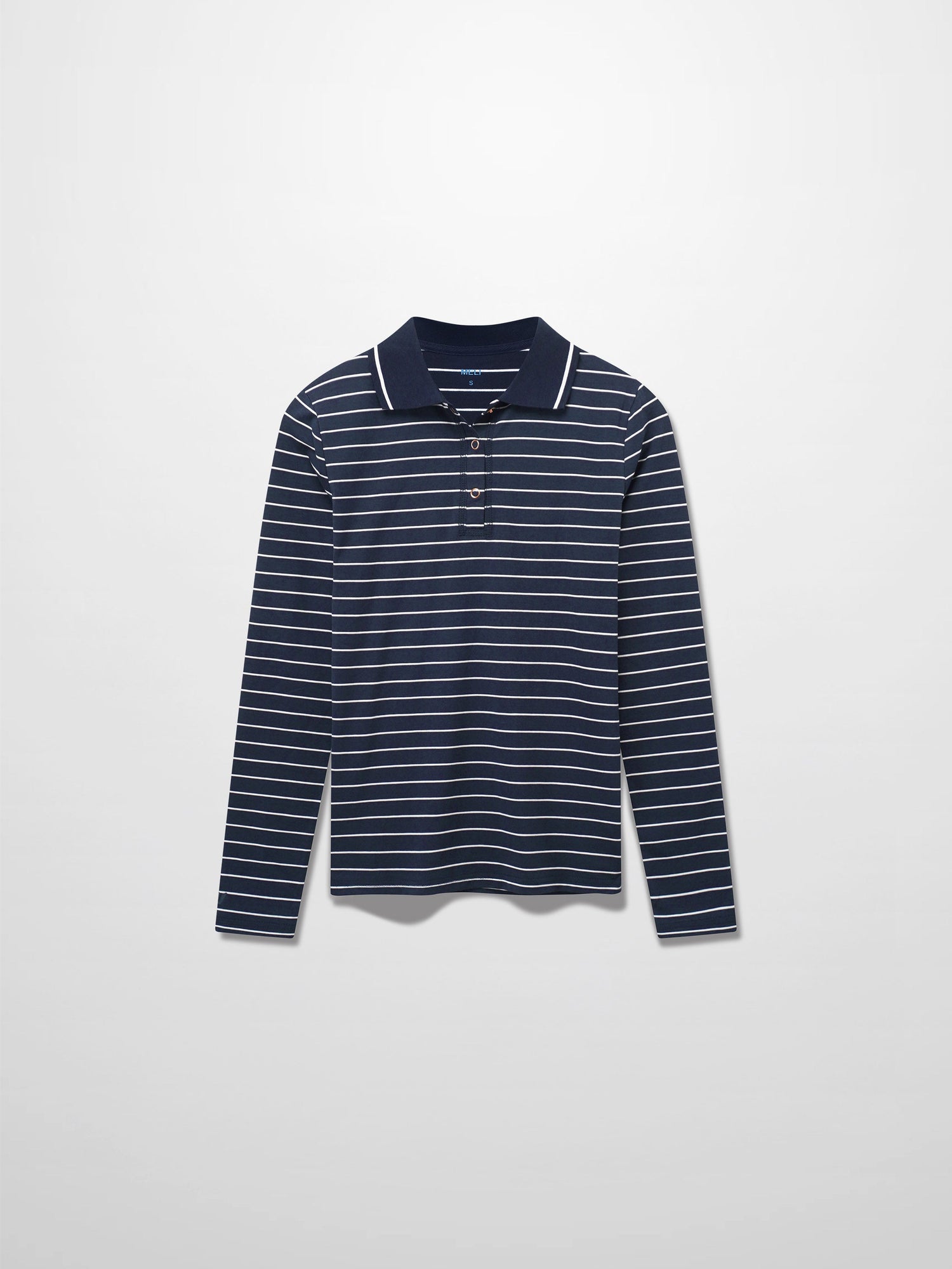 Striped Collar Snap Tee-Navy/White