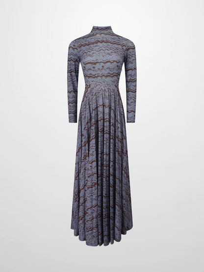 Pleat Bottom Stretch Maxi Dress-Grey/Brown