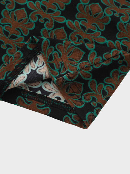 Printed Modal Turtleneck-Green/Brown Clover