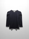 Ribbed Crew Neck Puff Sleeve Top-Navy