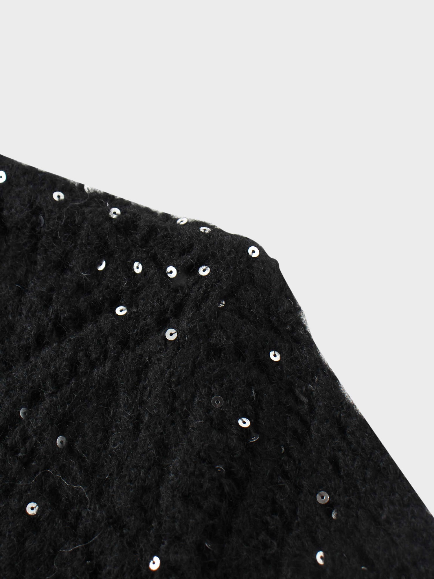 Open Crochet Knit Sequin Sweater-Black