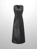 Faux Leather Seamed Jumper - Black