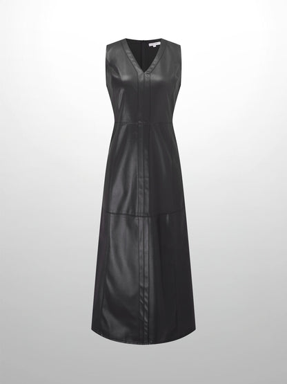 Faux Leather Seamed Jumper - Black