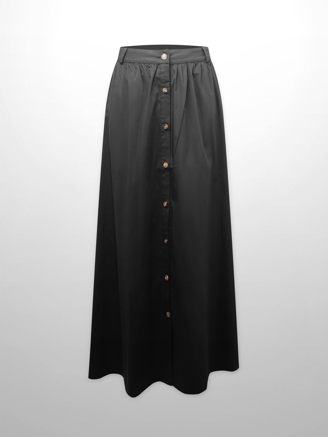 Button Down Cotton Blend Skirt-Black