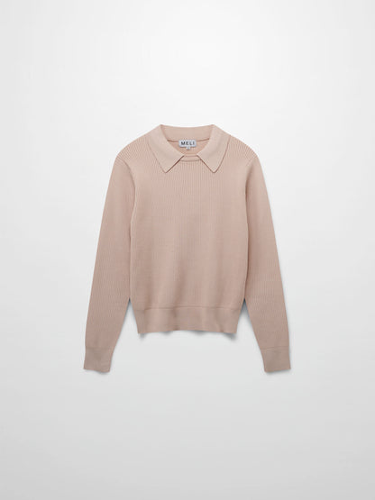 Waffle Collared Sweater-Blush