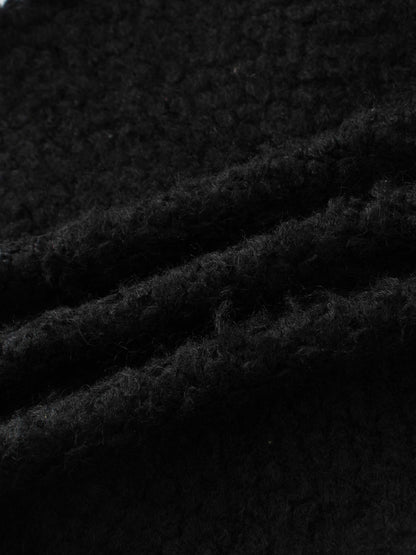 Ribbed Knit Mohair Cardigan Jacket-Black