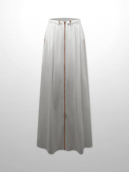 Front Zipper Cotton Circle Skirt-White