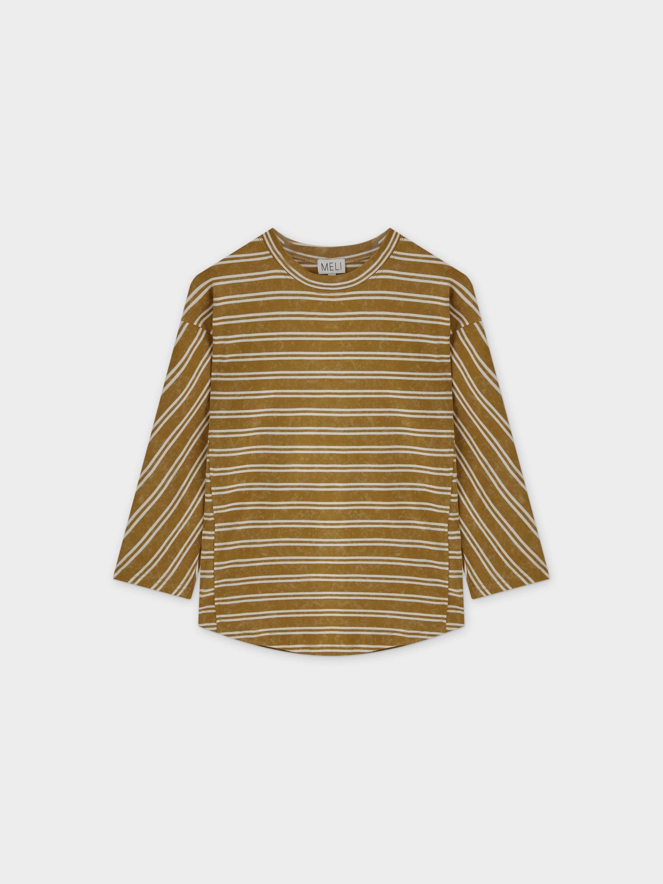 Striped Boxy Tee-Washed Tan