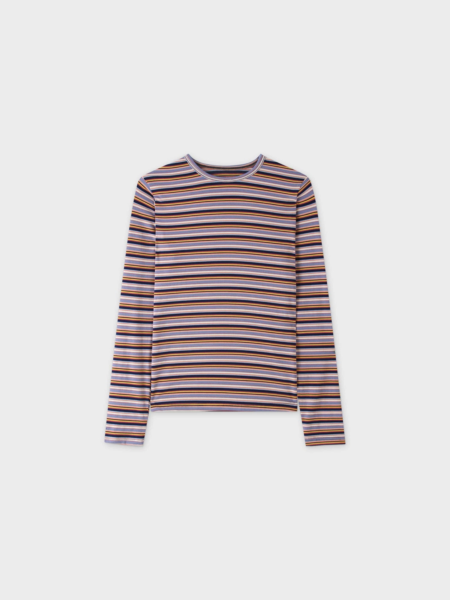 Striped Ribbed Crew-Lilac/Coral/Citrus