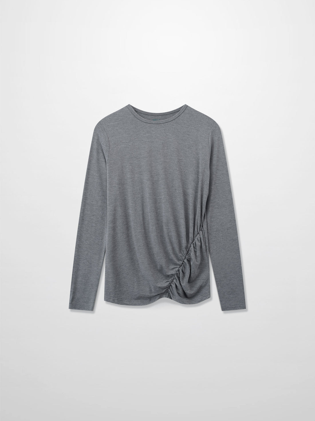 Curved Gathered Detailed T-Shirt-Heathered Grey