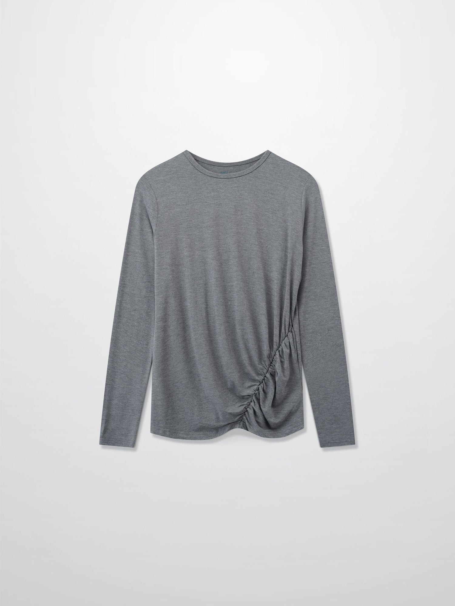Curved Gathered Detailed T-Shirt-Heathered Grey