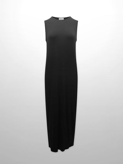 Ribbed Sleeveless Maxi Dress-Black