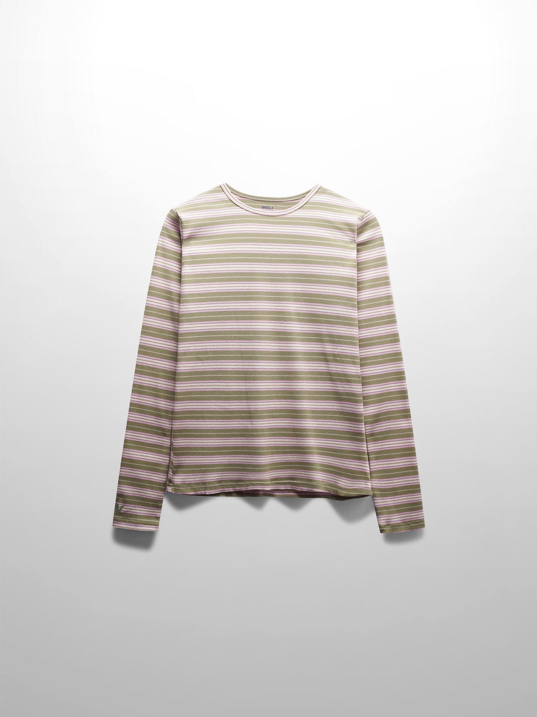 Multi Striped Ribbed Crew-Sage/Pink