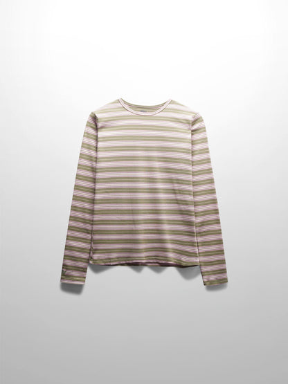 Multi Striped Ribbed Crew-Sage/Pink