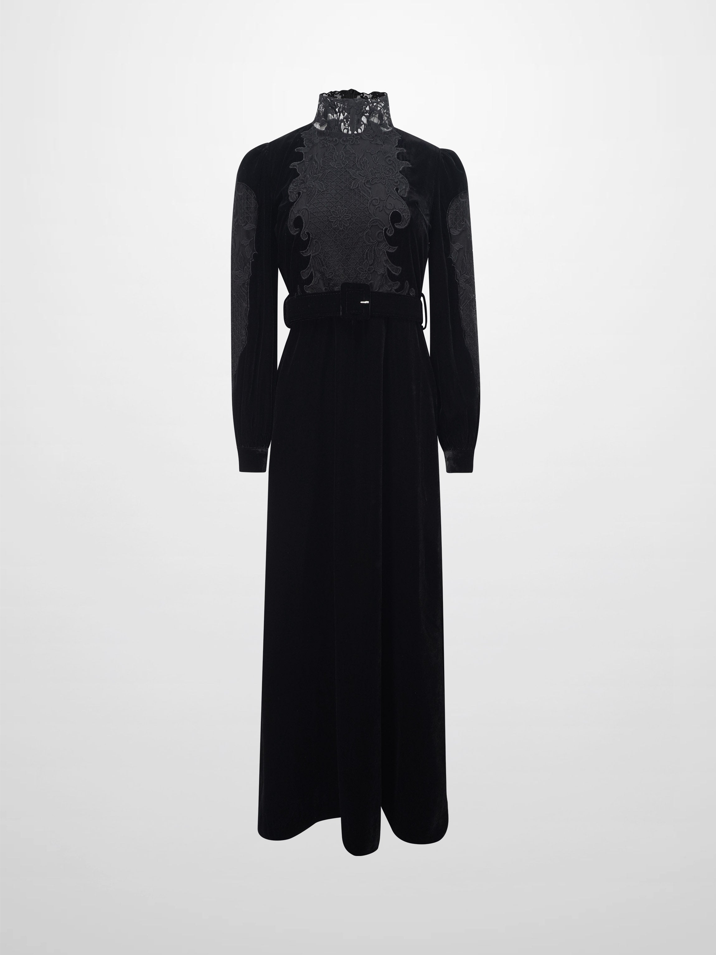 Lace Inlay Velvet Dress-Black – Fame Off Central