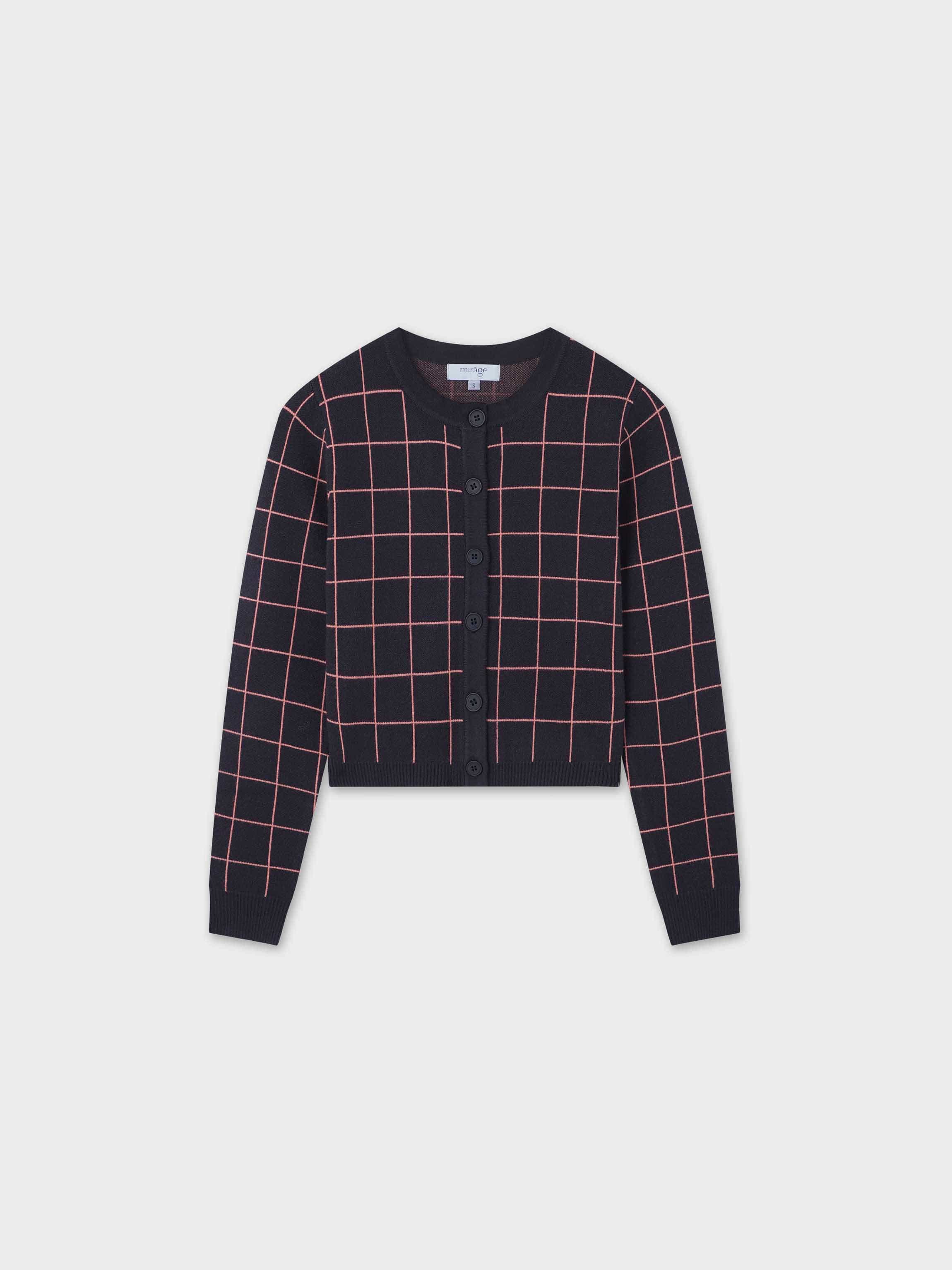 Buttoned Cardigan-Burgundy Plaid