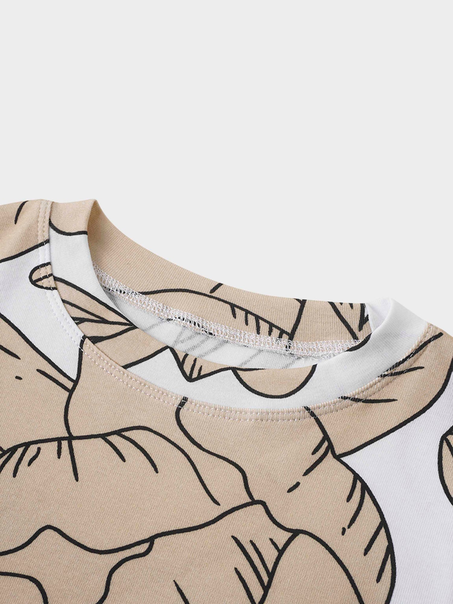 Basic Printed T-shirt-Oversized Tan Floral