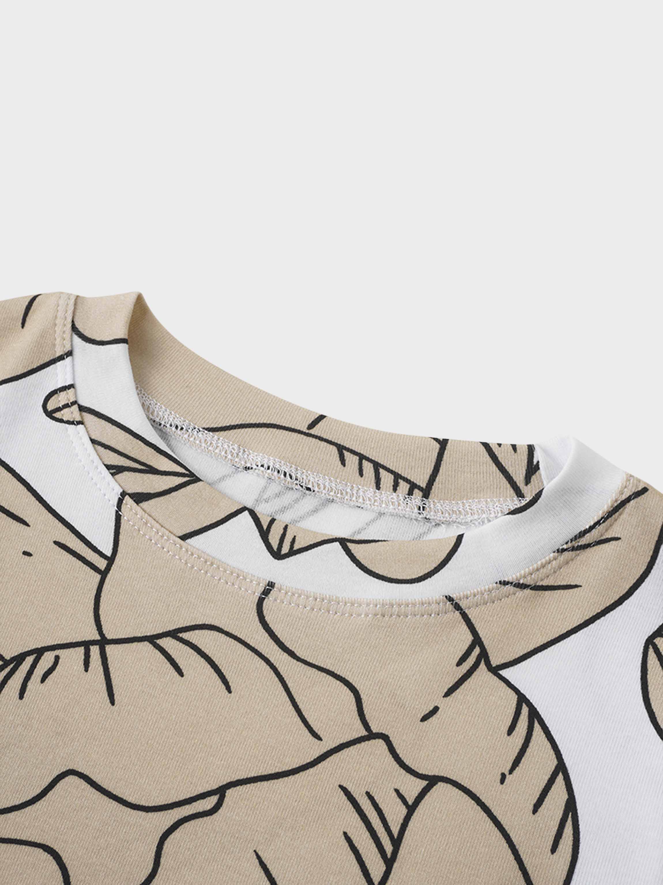 Basic Printed T-shirt-Oversized Tan Floral