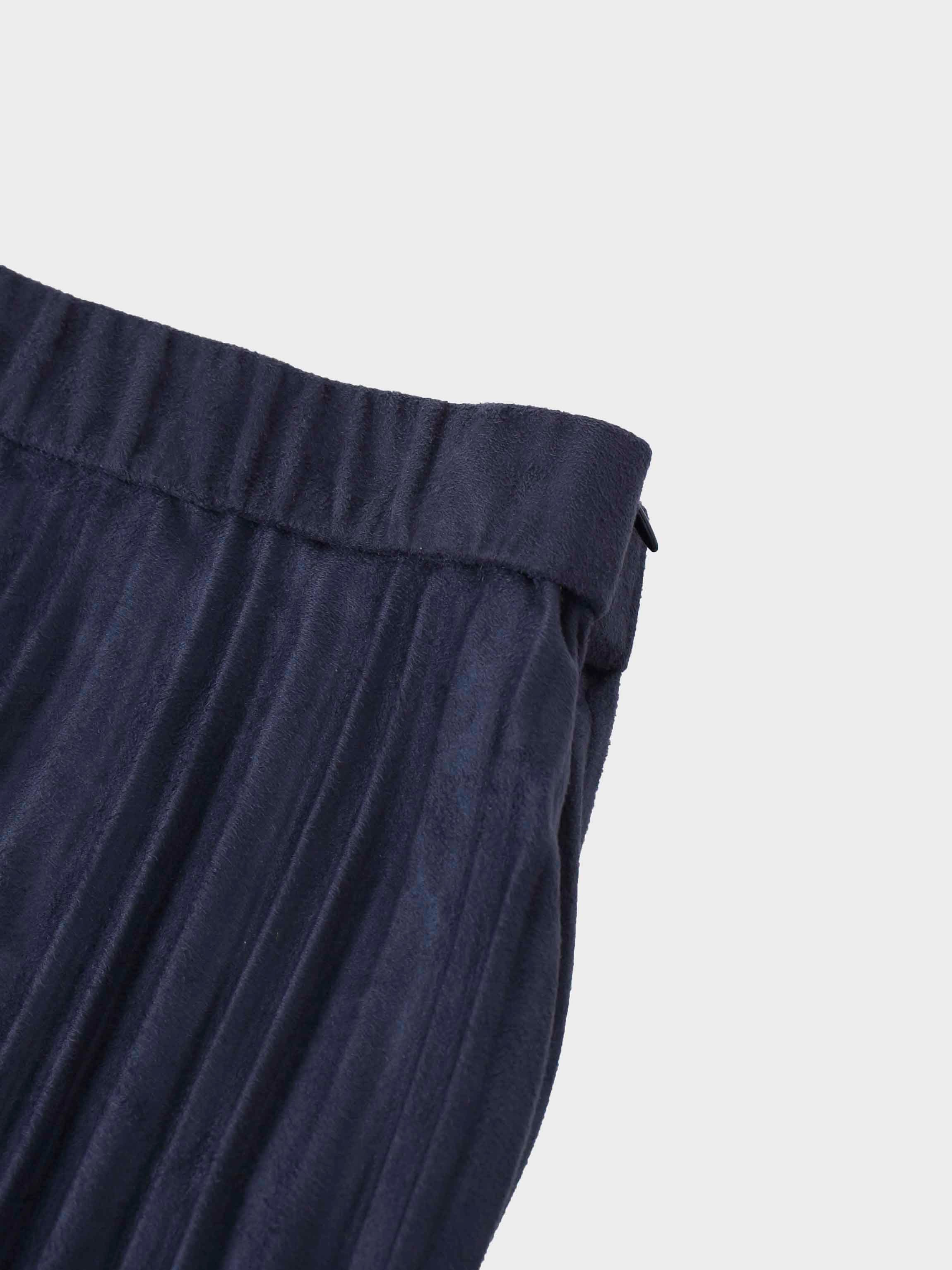 Pleated Faux Suede Skirt 37"-Navy