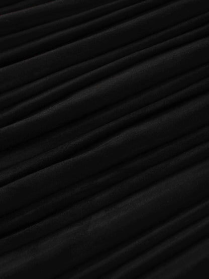 Pleated Faux Suede Skirt 37"-Black