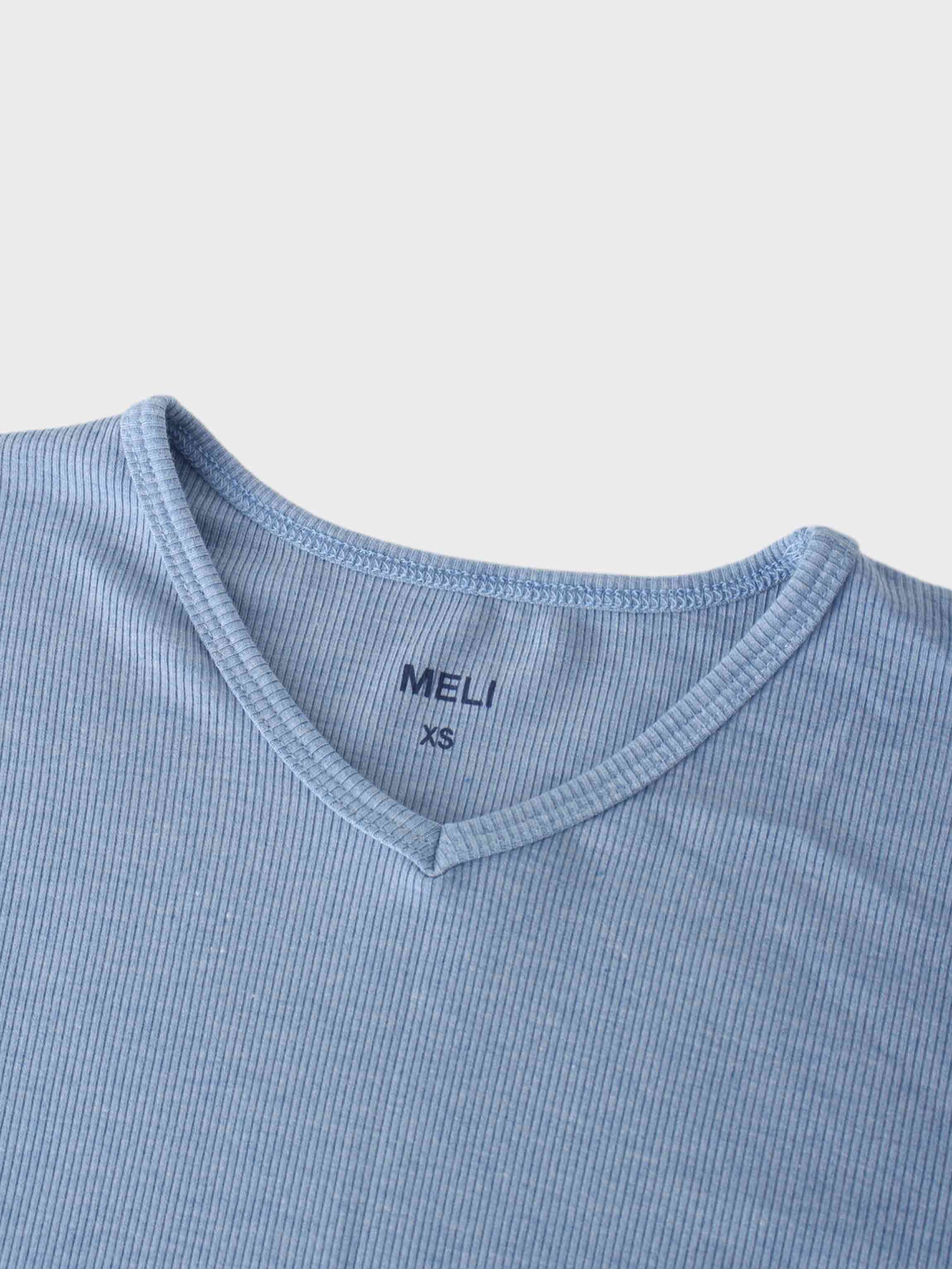 HIGH V RIBBED TEE - 3Q - LIGHT BLUE