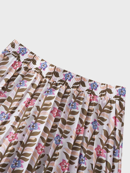 Covered Band Pleated Skirt 37"-Floral Vines