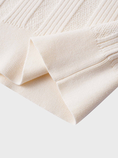 Knit Detail Collar Sweater-Cream/Green