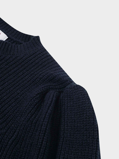 Puff Sleeve Sweater-Navy