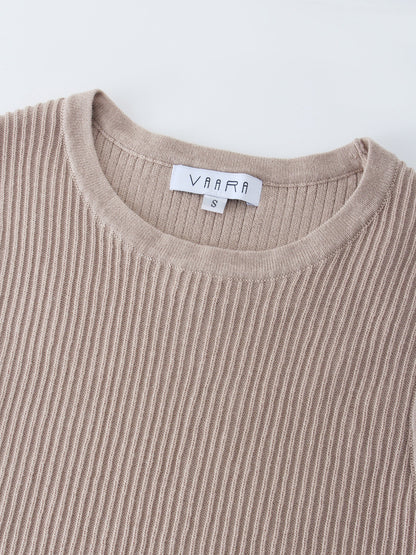 Sleeveless Ribbed Crew-Tan