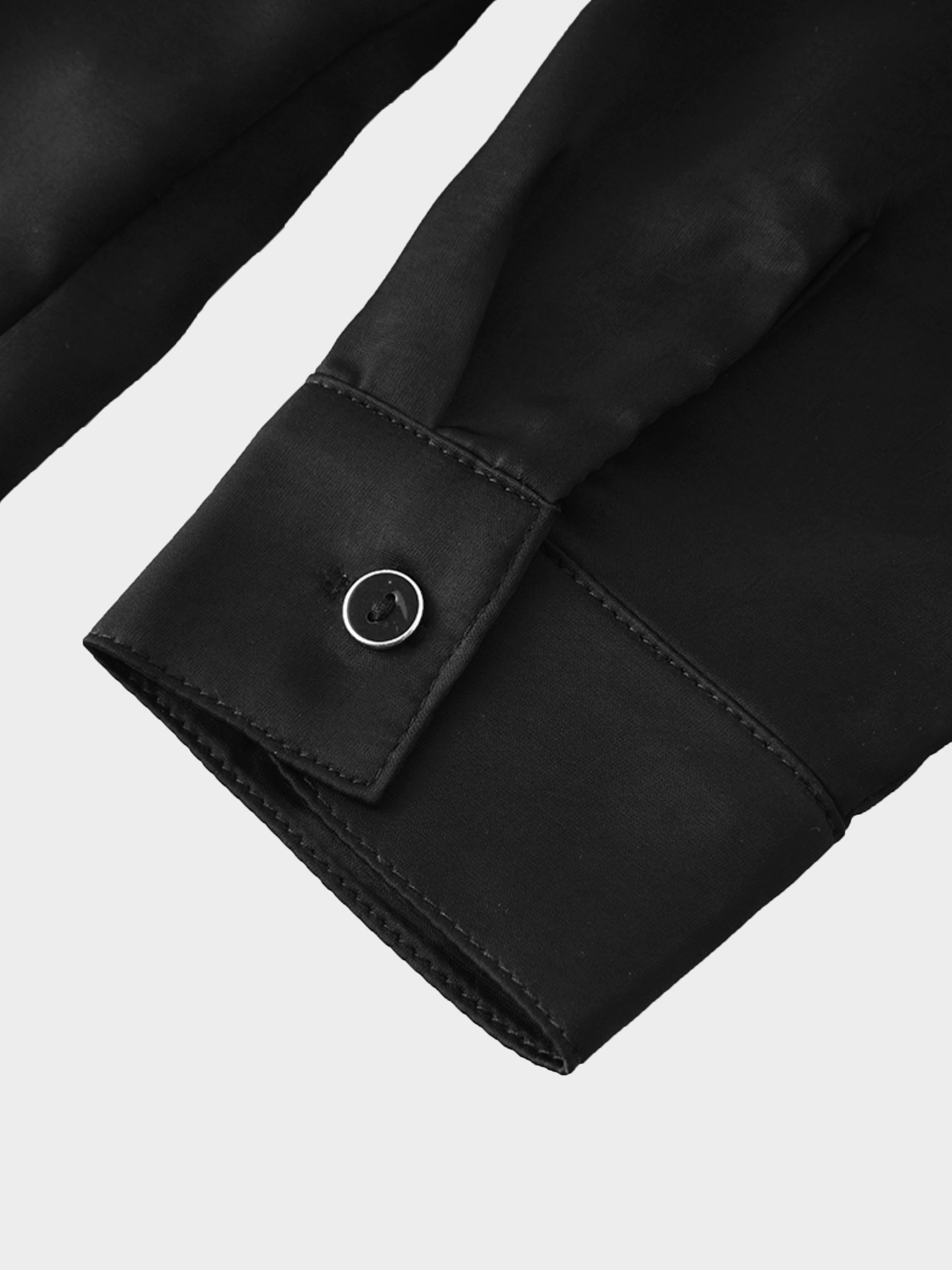 High/Low Faux Satin Crossover Top-Black